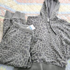 Gray Leopard Print Hoodie and Joggers Set